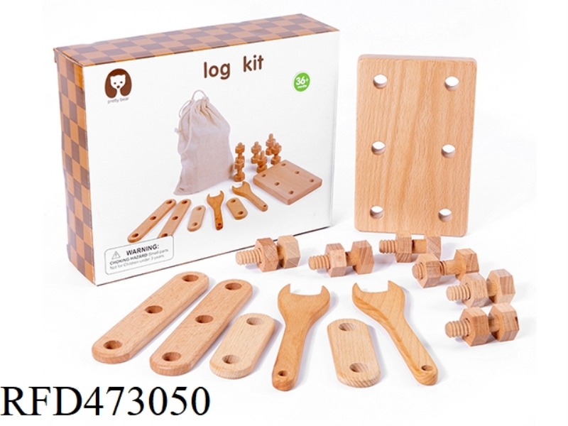WOODEN LOG CHILDREN'S TOOL BOX