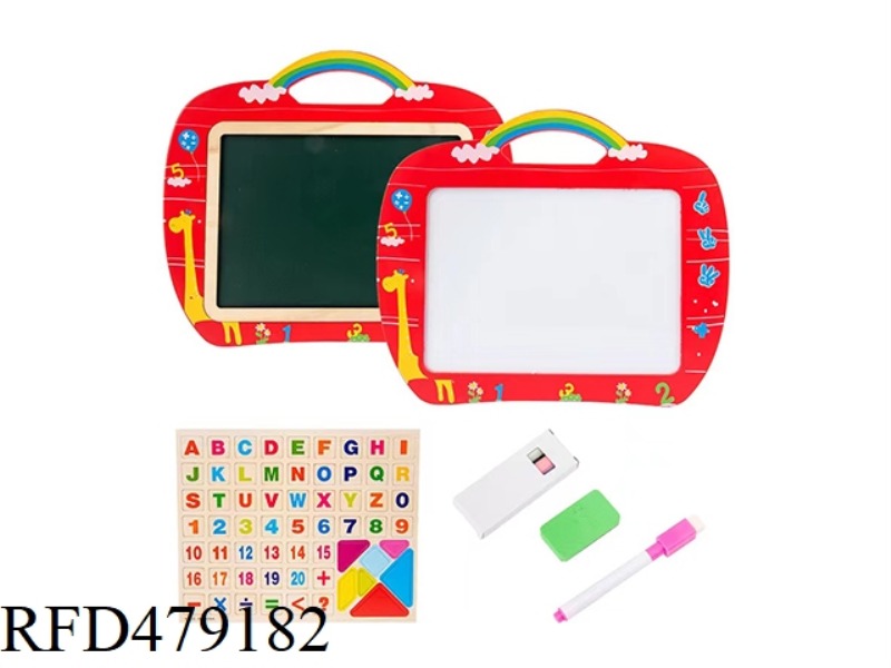 WOODEN DRAWING BOARD RED APPLE (RAINBOW HANDLE)