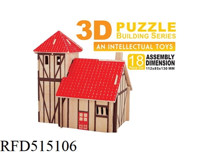 WOODEN 3D RED ROOF 18PCS