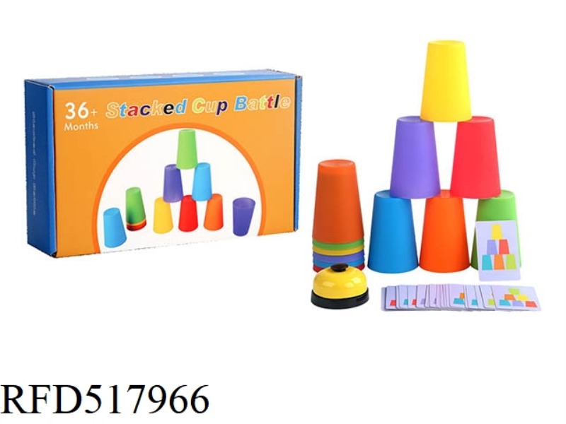 PLASTIC TWO-PLAYER BATTLE STACK CUP (12 BATTLE CUPS + 25 DOUBLE-SIDED QUESTION CARDS + 1 SNAP BELL