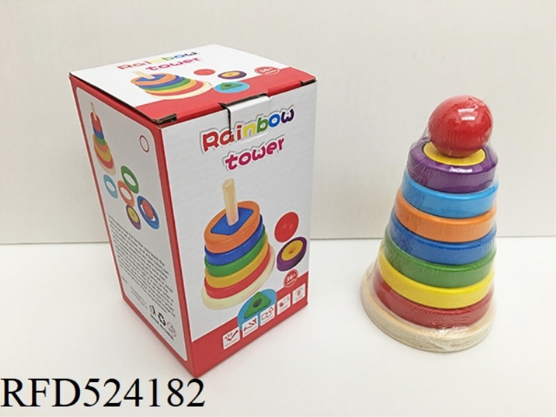 WOODEN GEOMETRIC SHAPE RAINBOW TOWER