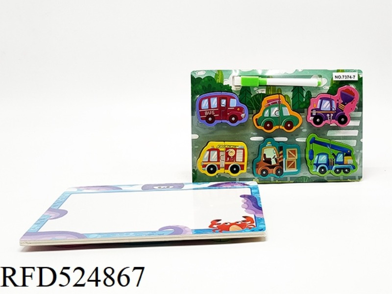 WOODEN VEHICLE PUZZLE + DRAWING BOARD