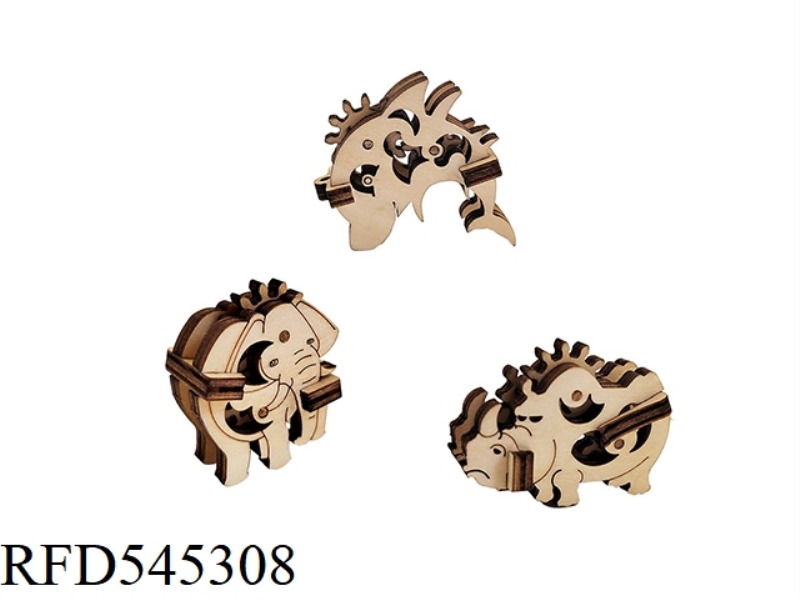 THREE-PIECE WOODEN MINI ANIMAL ORNAMENT SET