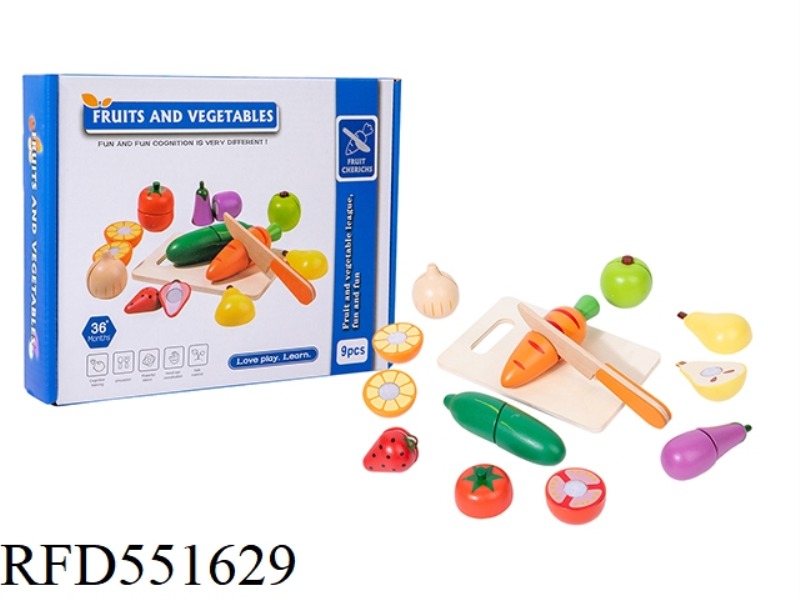 WOODEN 9-PIECE FRUIT AND VEGETABLE CUTTER