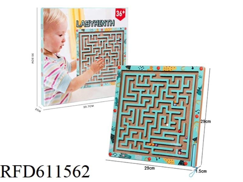 WOODEN GEOMETRIC PATTERN PEN MAGNET MAZE WALKING BEAD TOY
