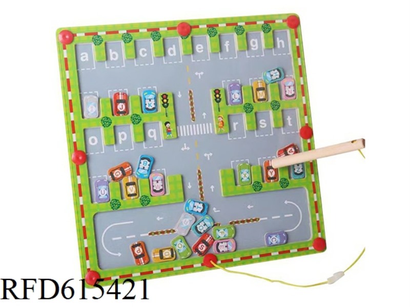 WOODEN MAGNETIC LETTERS PAIRED PARKING SPACES IN A MAZE