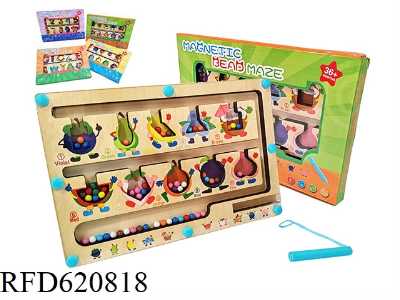 WOODEN MAZE WITH PENS AND BEADS. - FRUIT