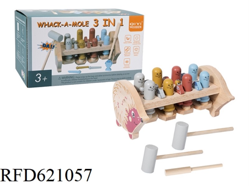 WOODEN HEDGEHOG WHACK-A-MOLE IN ONE