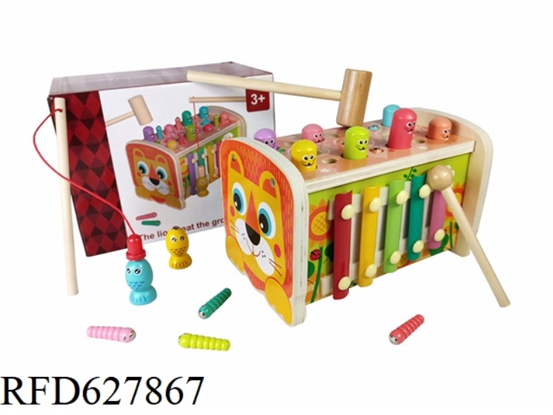 WOODEN WHACK-A-MOLE HARP \ FISHING \ WORM \ TOP 5 IN 1