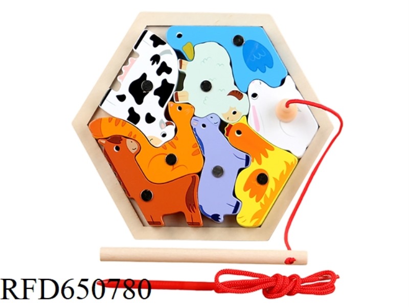 WOODEN FARM ANIMAL SIX HORN FISHING BLOCKS