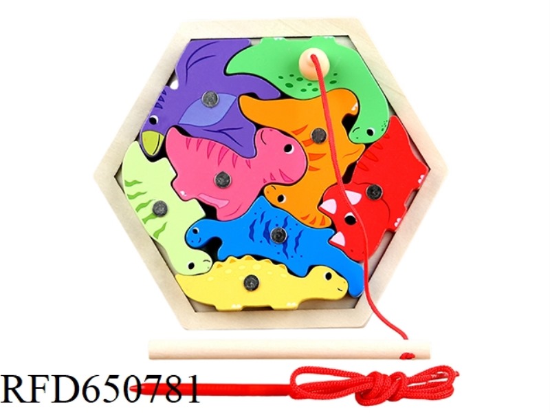 WOODEN DINOSAUR HEXAGONAL FISHING BLOCKS