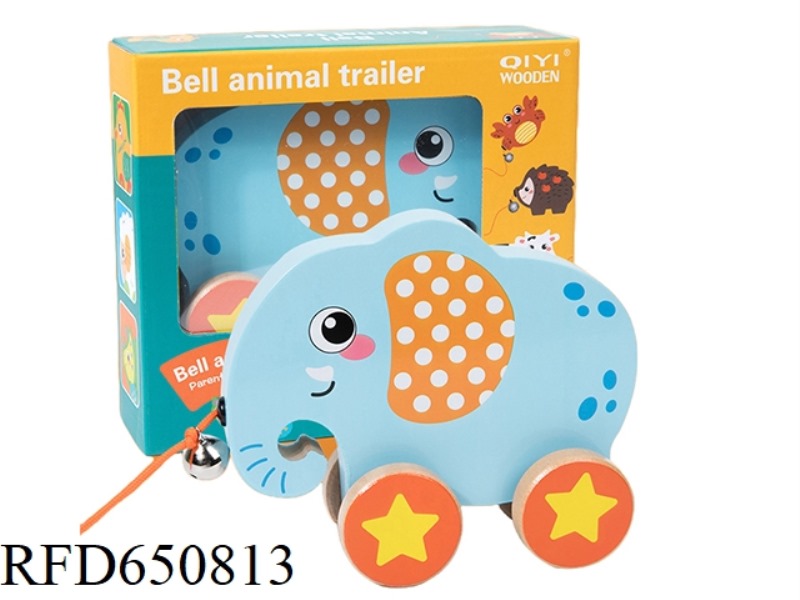 WOODEN ELEPHANT BELL TOWING CAR