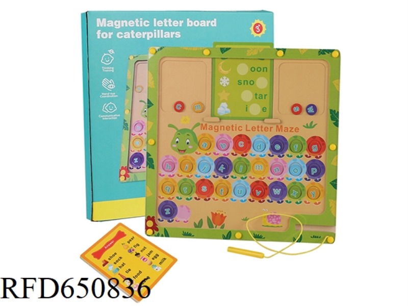 WOODEN CATERPILLAR LETTER MATCHING MAGNETIC PEN GAME
