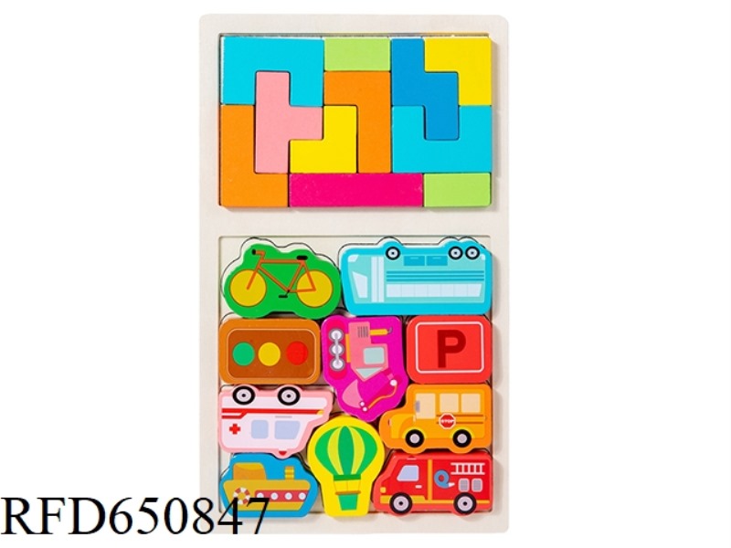 WOODEN 2-IN-1 TRAFFIC RUSSIAN STEREOSCOPIC PUZZLE