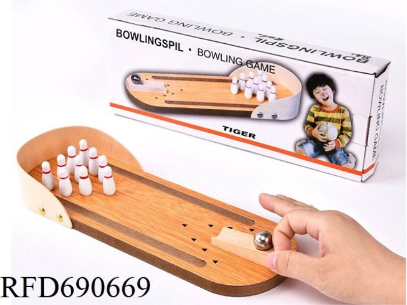 WOODEN MINI BOWLING TABLETOP GAME PUZZLE TOY