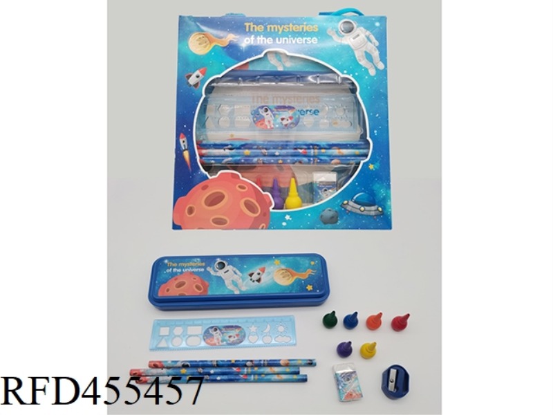 STATIONERY SET (PLASTIC PEN CASE + CRAYONS) SPACE