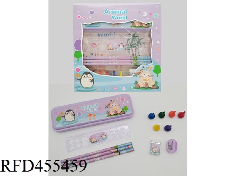 STATIONERY SET (PLASTIC PEN CASE + CRAYONS) PENGUIN