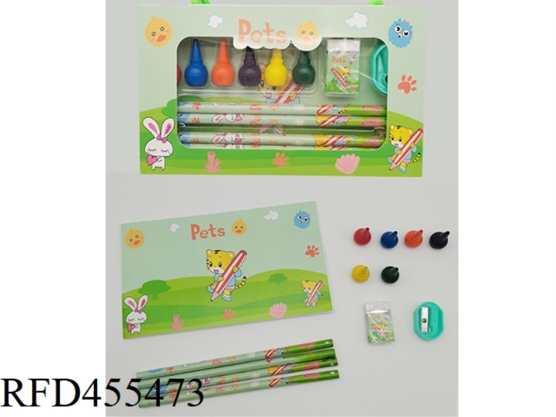 STATIONERY SET (WITH NOTEBOOK) PENCIL + CRAYON + ERASER + PENCIL SHARPENER