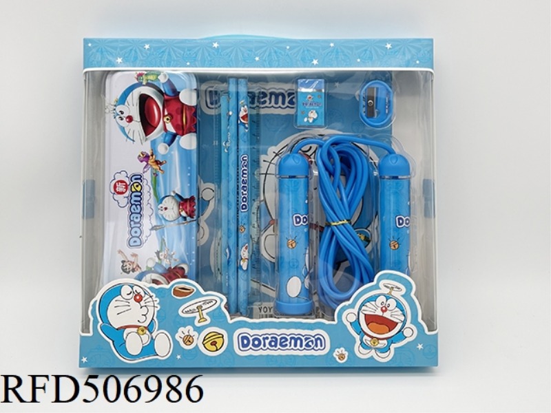 STATIONERY SET (TIN BOX + PENCIL + RULER + ERASER + PENCIL SHARPENER + SKIPPING ROPE) JINGLE CAT