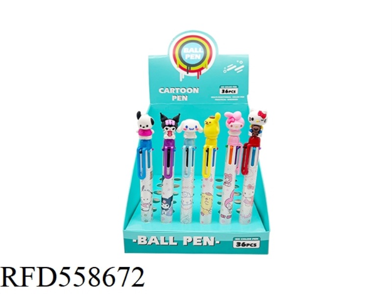 SIX COLOR PEN CARTOON 36 PIECES/DISPLAY BOX