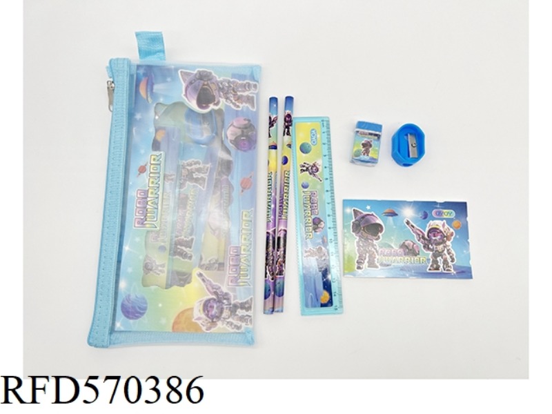 ZIPPERED BAG STATIONERY SET (PENCIL + RULER + NOTEBOOK + ERASER + PENCIL SHARPENER) STAR WARRIOR