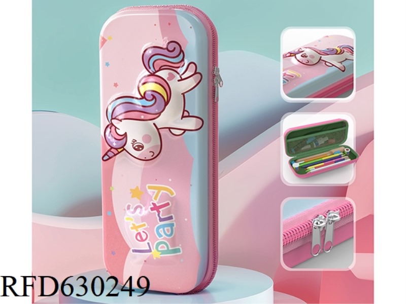 UNICORN 3D CONCAVE-CONVEX LEATHER PENCIL CASE (PINK)