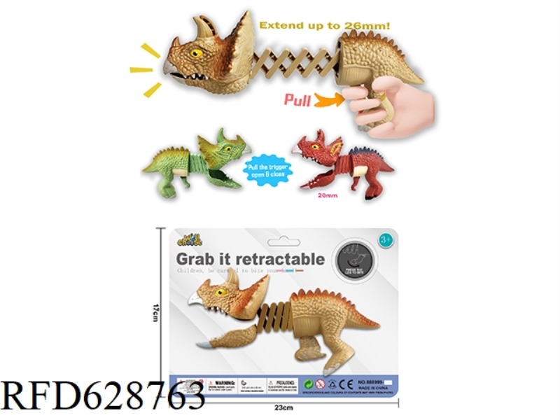 TEETH BITING FINGER DINOSAUR (TRICERATOPS) SPRING TELESCOPIC CLIP (9 PIECES/BOX)