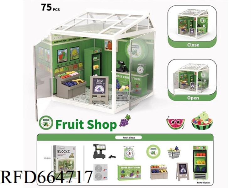 DIY SCENE ASSEMBLY AND MINIATURE WORLD MODEL MINI FRUIT STORE WITH ROOF INCLUDED