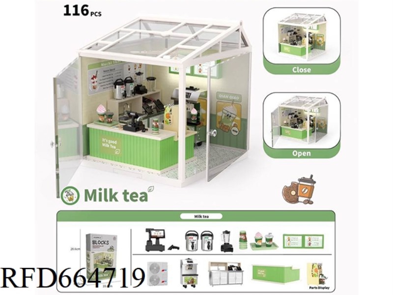 DIY SCENE ASSEMBLY AND MINIATURE WORLD MODEL MINI MILK TEA SHOP WITH ROOF INCLUDED