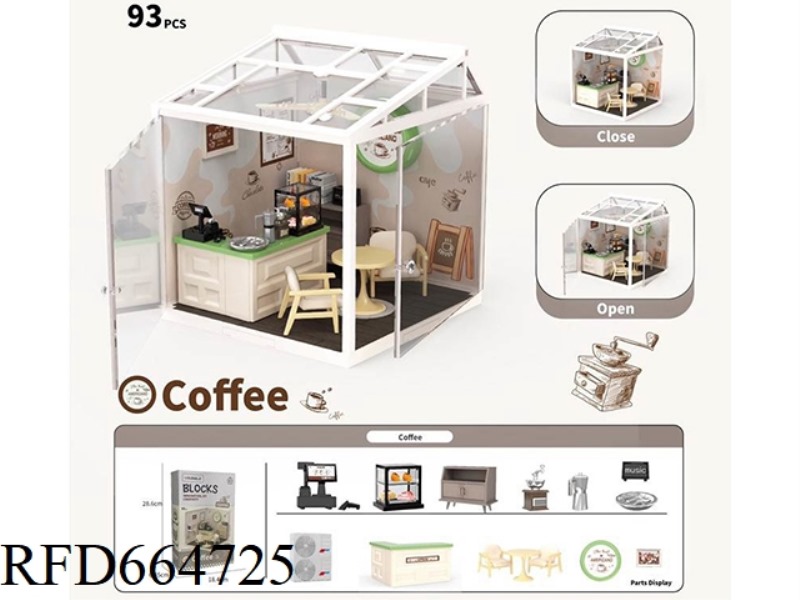 DIY SCENE ASSEMBLY AND MINIATURE WORLD MODEL MINI COFFEE SHOP WITH ROOF INCLUDED