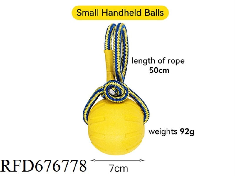 THE PET DOG HAS A SMALL LEASH BALL