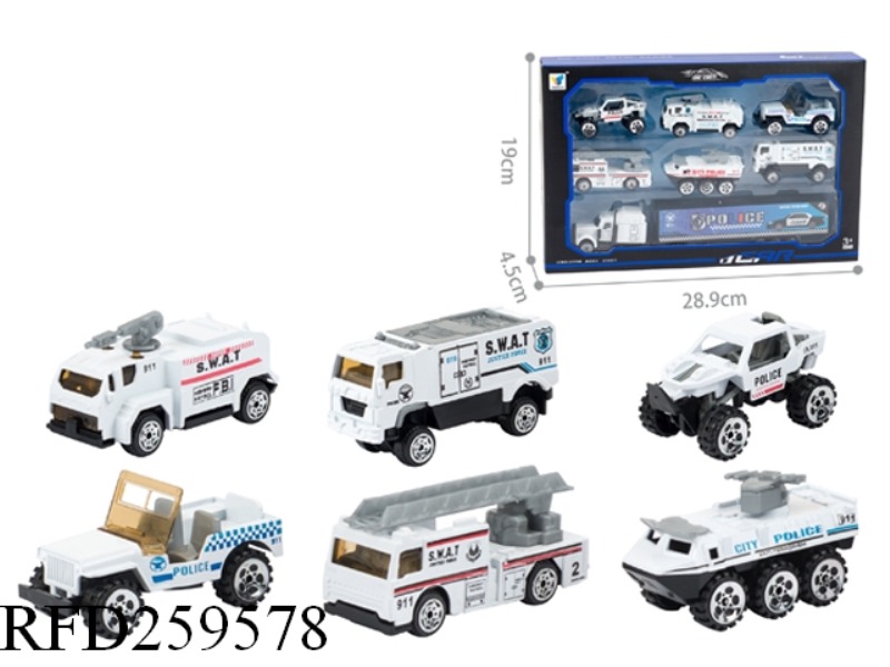 SLIDE ALLOY POLICE CAR(6PCS+CONTAINER 1PCS,11 ASST)