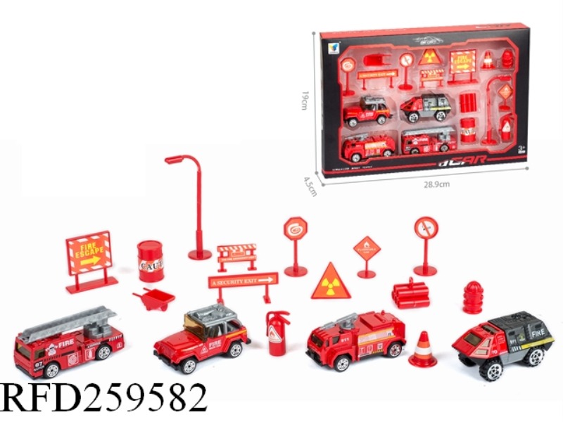 SLIDE ALLOY FIRE ENGINE(4PCS+ROAD SIGN,11 ASST)