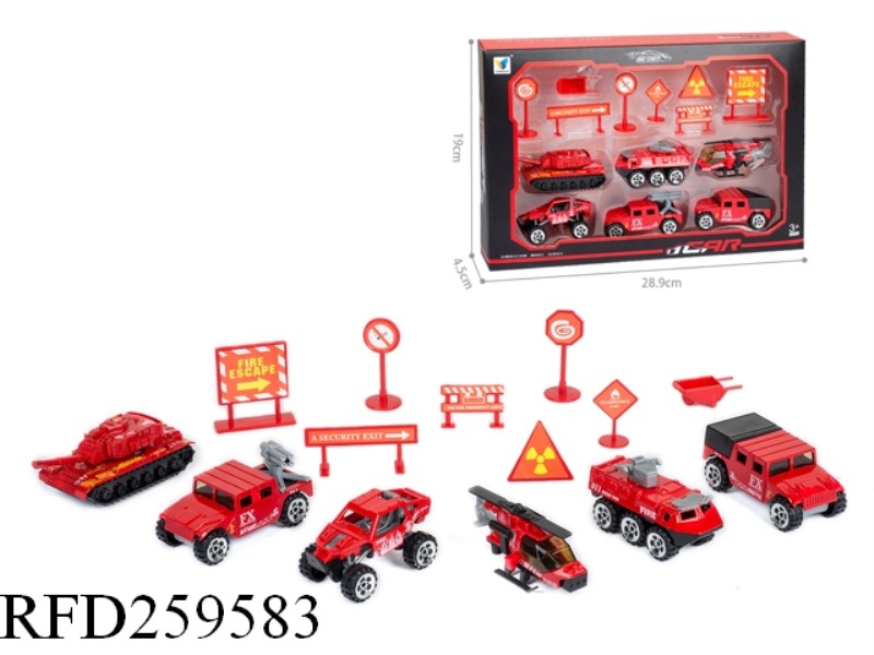 SLIDE ALLOY FIRE ENGINE(6PCS+ROAD SIGN,11 ASST)