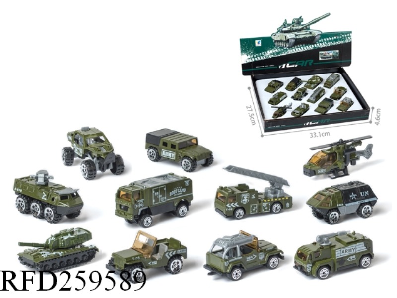 SLIDE ALLOY MILITARY CAR(12PCS,12 ASST)