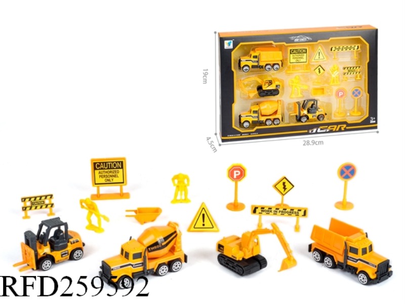 SLIDE ALLOY SHOP TRUCK(4PCS,6 ASST)+ROAD SIGN