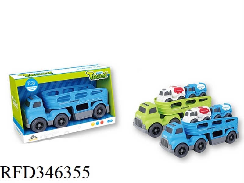 SLIDING CARTOON TRACTOR TRANSPORT VEHICLE (WITH 2 SLIDING CARTOON CARS)