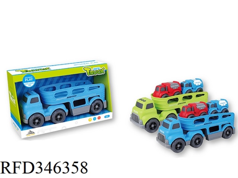 SLIDING CARTOON TRACTOR TRANSPORT VEHICLE (WITH 2 SLIDING CARTOON CARS)