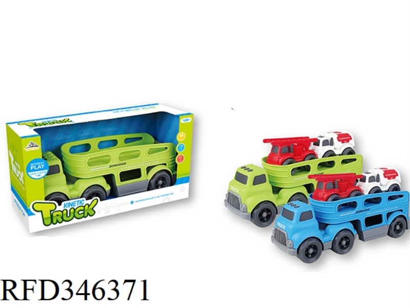SLIDING CARTOON TRACTOR TRANSPORT VEHICLE (WITH 2 SLIDING CARTOON CARS)