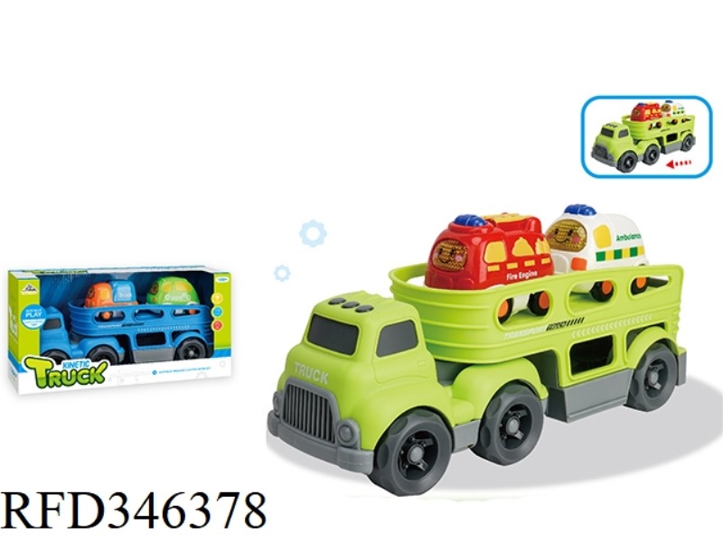(WITH 2 SLIDING CARTOON VEHICLES) SLIDING CARTOON TRACTOR TRANSPORT VEHICLE