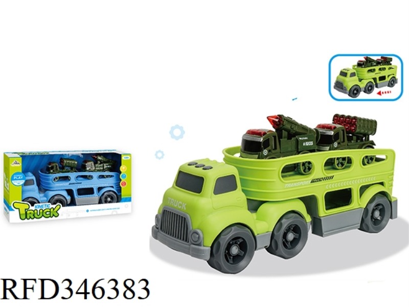(WITH 2 INERTIAL MILITARY VEHICLES) SLIDING CARTOON TRACTOR TRANSPORT VEHICLE