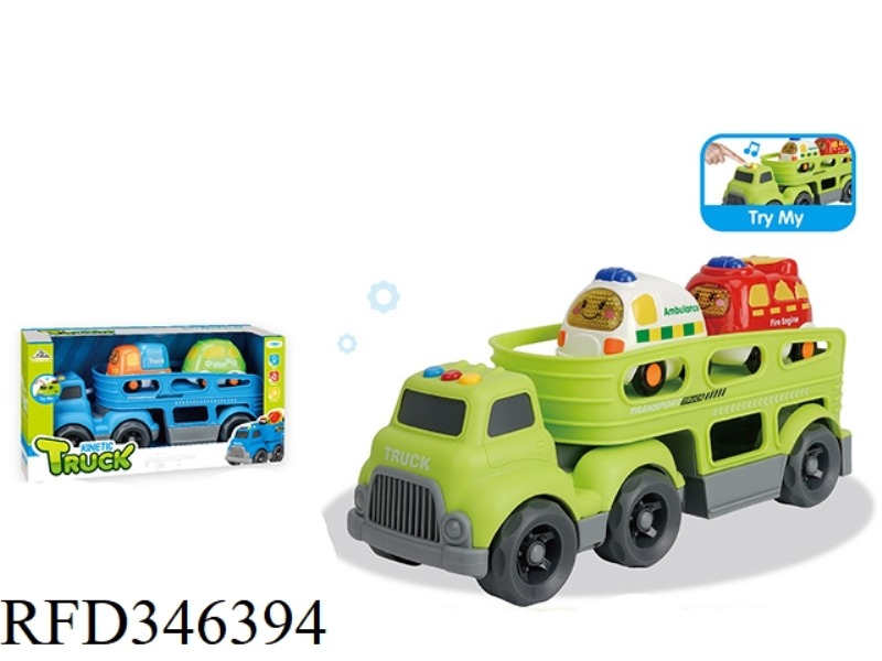 (WITH 2 SLIDING CARTOON CARS) LIGHT AND MUSIC-SLIDING CARTOON TRACTOR TRANSPORTER