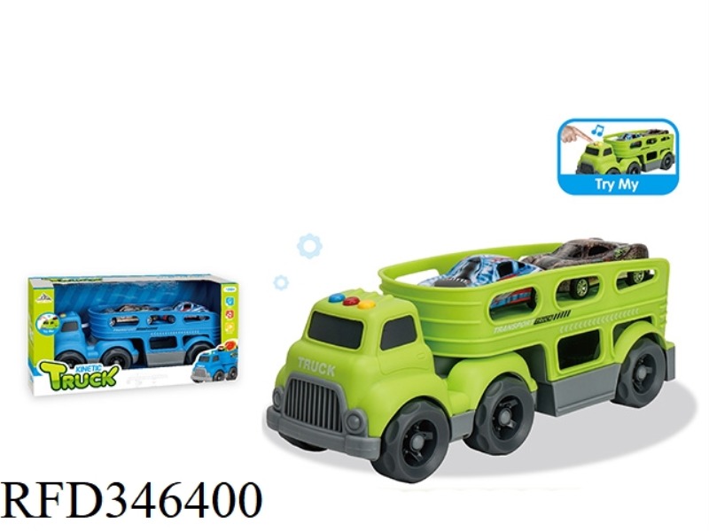 (WITH 2 PULL BACK ALLOY CARS) LIGHT AND MUSIC-SLIDING CARTOON TRACTOR TRANSPORTER