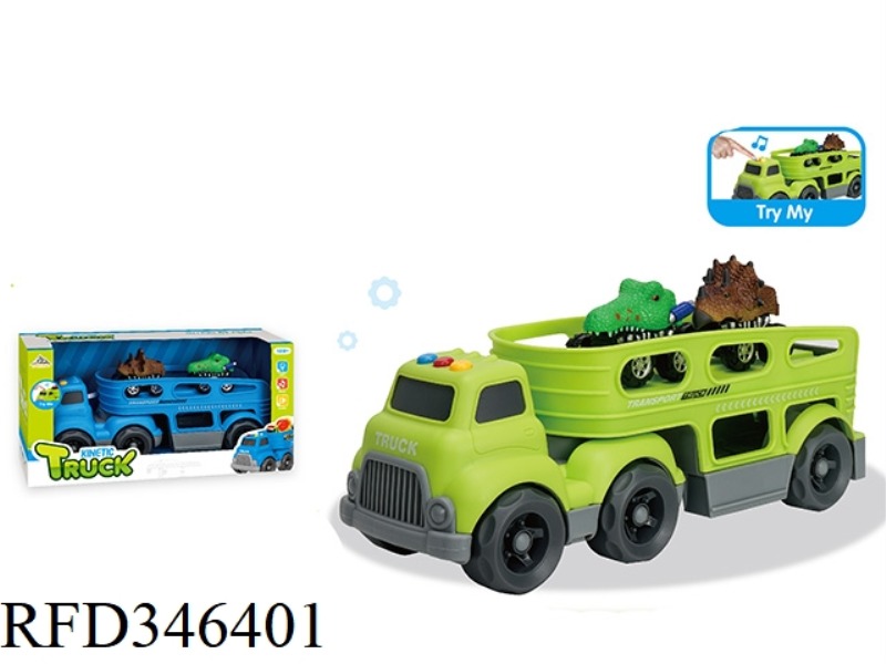 (WITH 2 PULL BACK ANIMAL VEHICLES) LIGHT AND MUSIC-SLIDING CARTOON TRACTOR TRANSPORTER