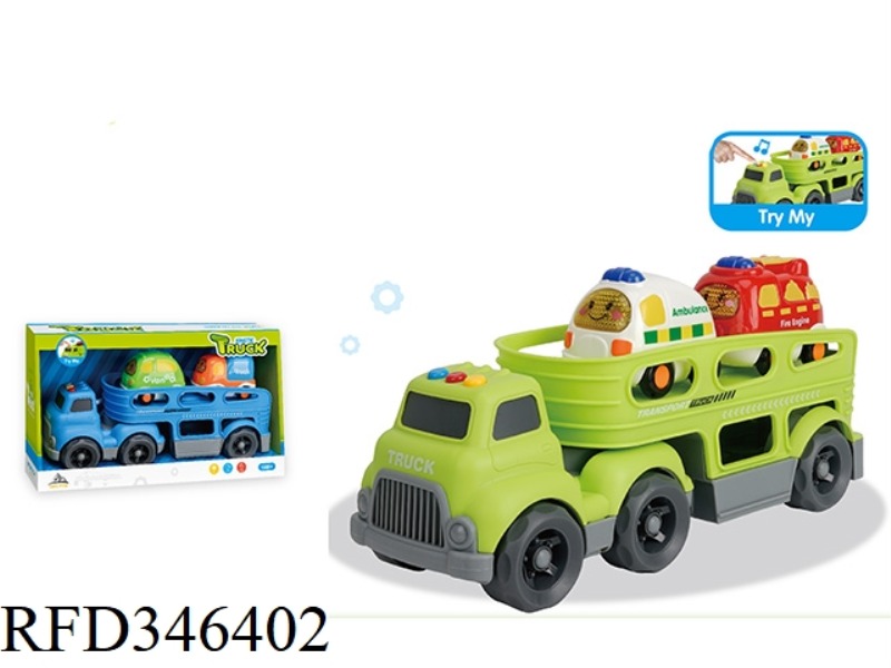 (WITH 2 SLIDING CARTOON CARS) LIGHT AND MUSIC-SLIDING CARTOON TRACTOR TRANSPORTER