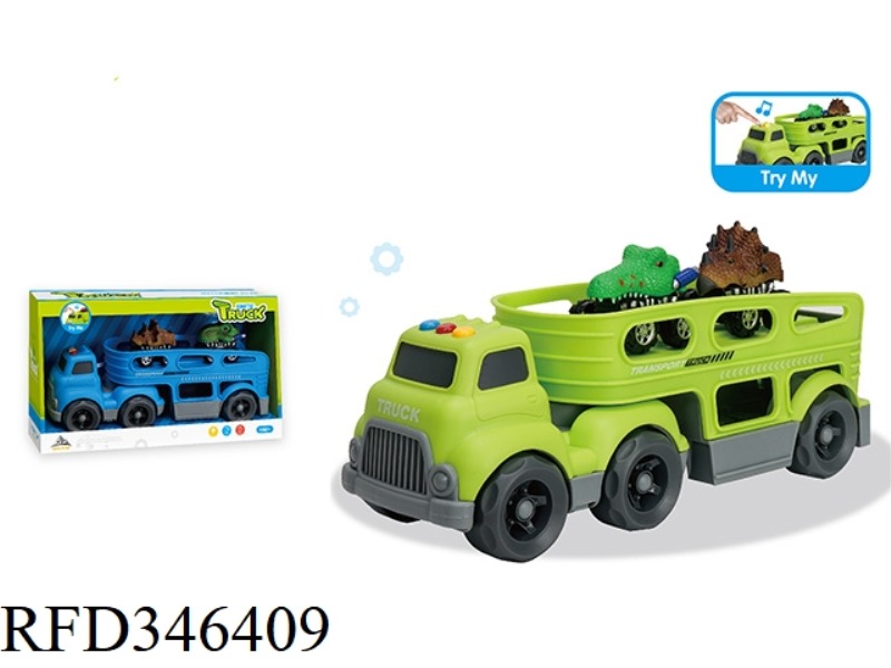 (WITH 2 PULL BACK ANIMAL VEHICLES) LIGHT AND MUSIC-SLIDING CARTOON TRACTOR TRANSPORTER