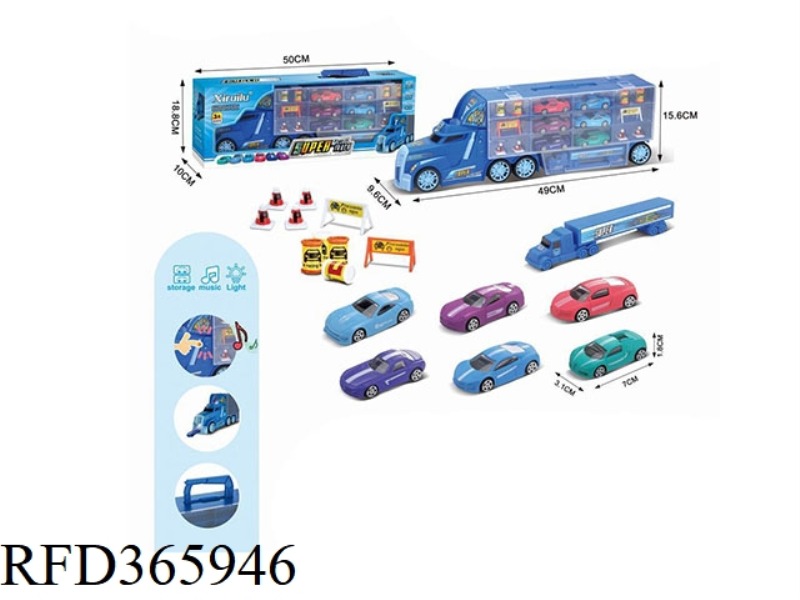 LEI ZHEN CONTAINER TRUCK WITH 6 TROLLEYS (SLIDE FUNCTION, WITH LIGHT AND MUSIC)