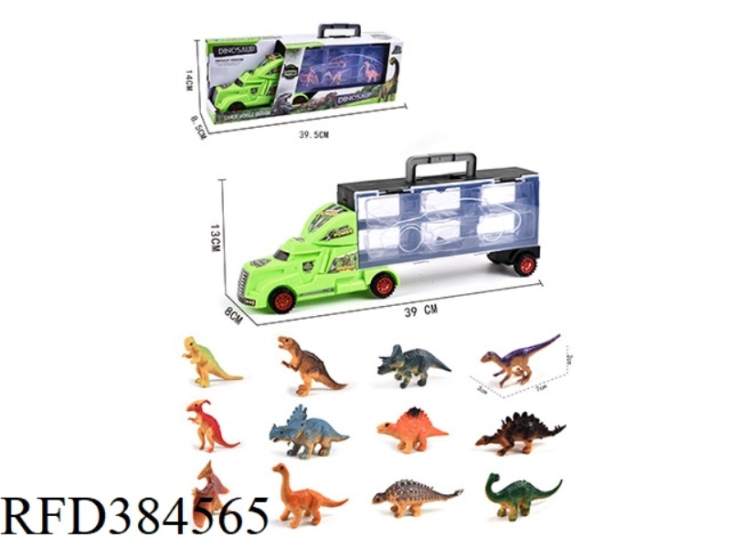 PORTABLE GIFT BOX CONTAINER SLIDING TRACTOR WITH 12 DINOSAURS