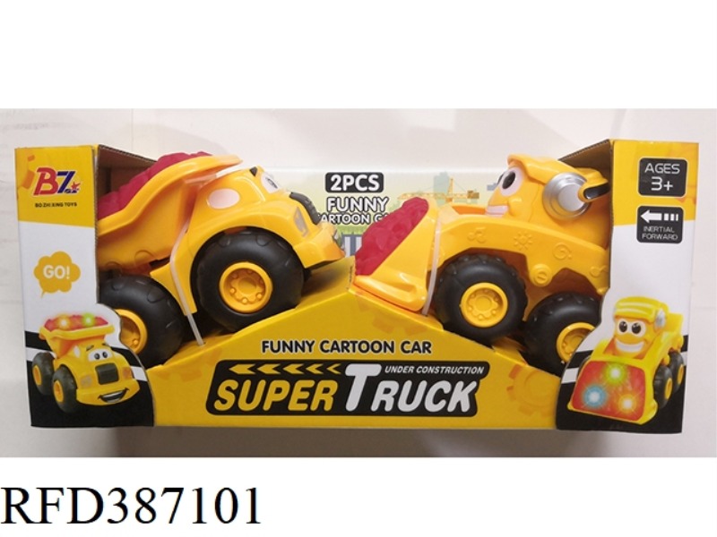 LIGHT AND MUSIC SLIDING CARTOON ENGINEERING VEHICLE/2PCS