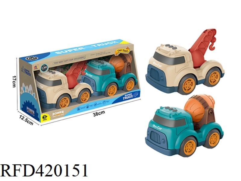 CARTOON SLIDING ENGINEERING TRUCK (CRANE + MIXER TRUCK)